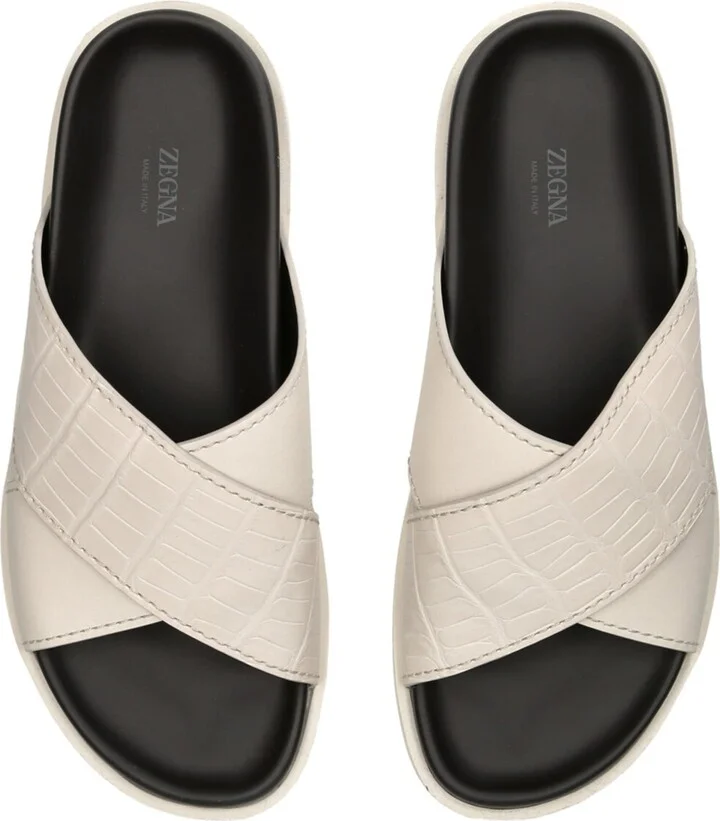 Zegna Crocodile Leather Panarea Slides - Image 4