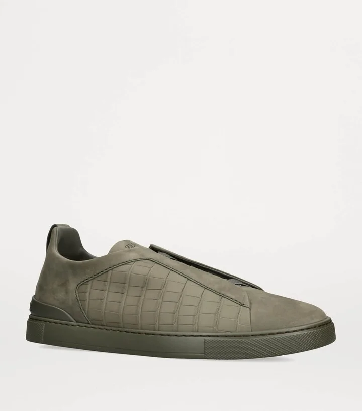Zegna Crocodile Leather Triple Stitch Secondskin Sneakers - Image 3