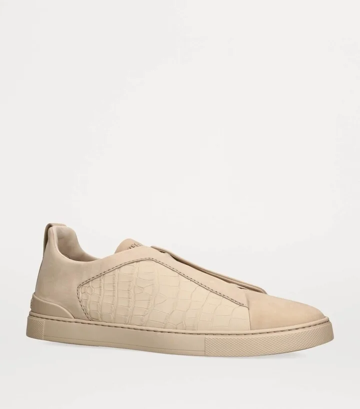 Zegna Crocodile Leather Triple Stitch Secondskin Sneakers - Image 3