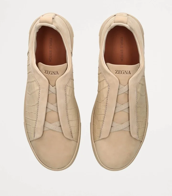 Zegna Crocodile Leather Triple Stitch Secondskin Sneakers - Image 4