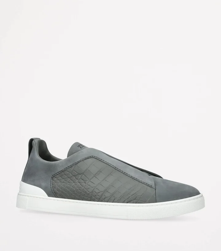 Zegna Crocodile Leather Triple Stitch Secondskin Sneakers - Image 3