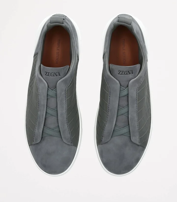 Zegna Crocodile Leather Triple Stitch Secondskin Sneakers - Image 4