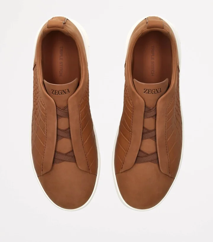 Zegna Crocodile Leather Triple Stitch Secondskin Sneakers - Image 4