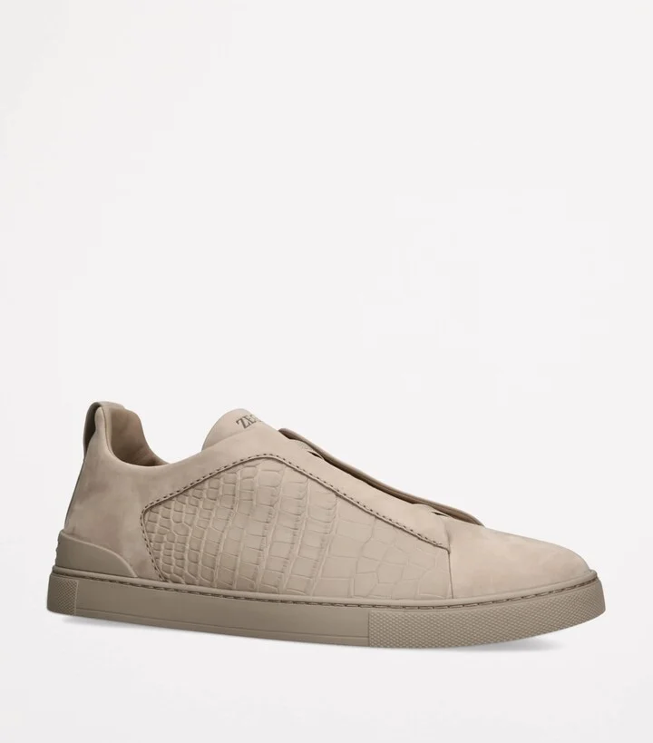 Zegna Crocodile Leather Triple Stitch Secondskin Sneakers - Image 3