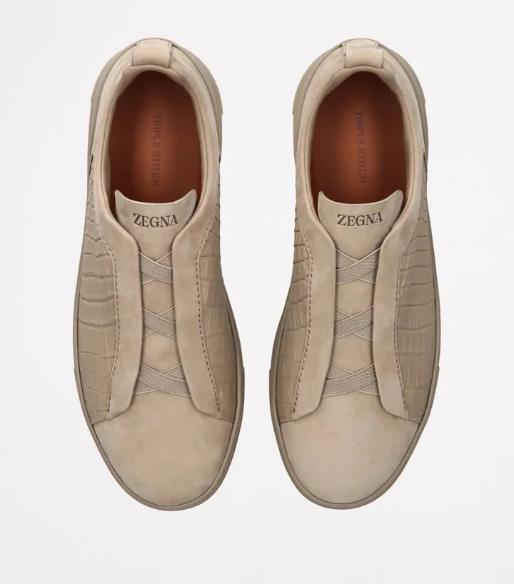 Zegna Crocodile Leather Triple Stitch Secondskin Sneakers - Image 4