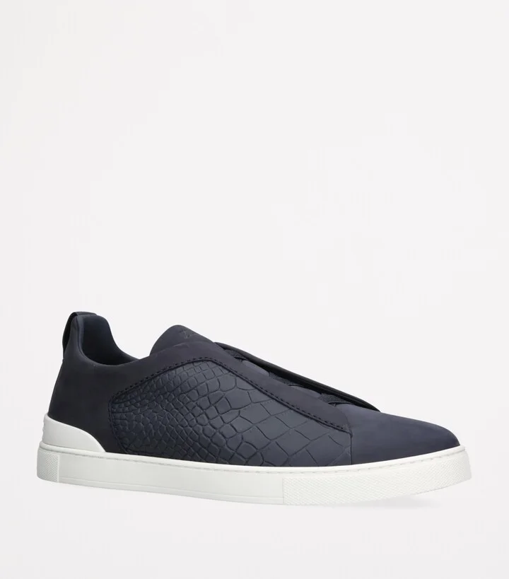 Zegna Crocodile Leather Triple Stitch Secondskin Sneakers - Image 3