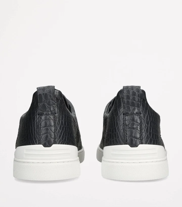 Zegna Crocodile Leather Triple Stitch Secondskin Sneakers - Image 2