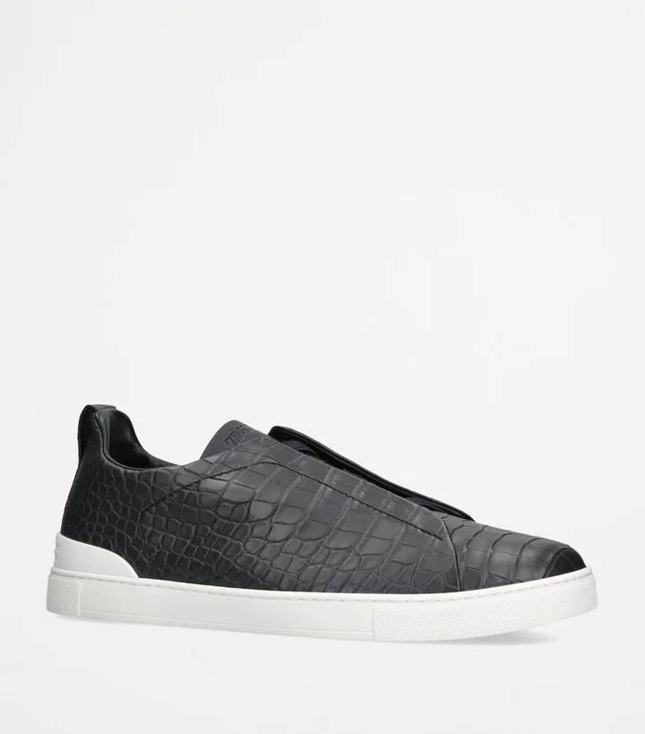 Zegna Crocodile Leather Triple Stitch Secondskin Sneakers - Image 3