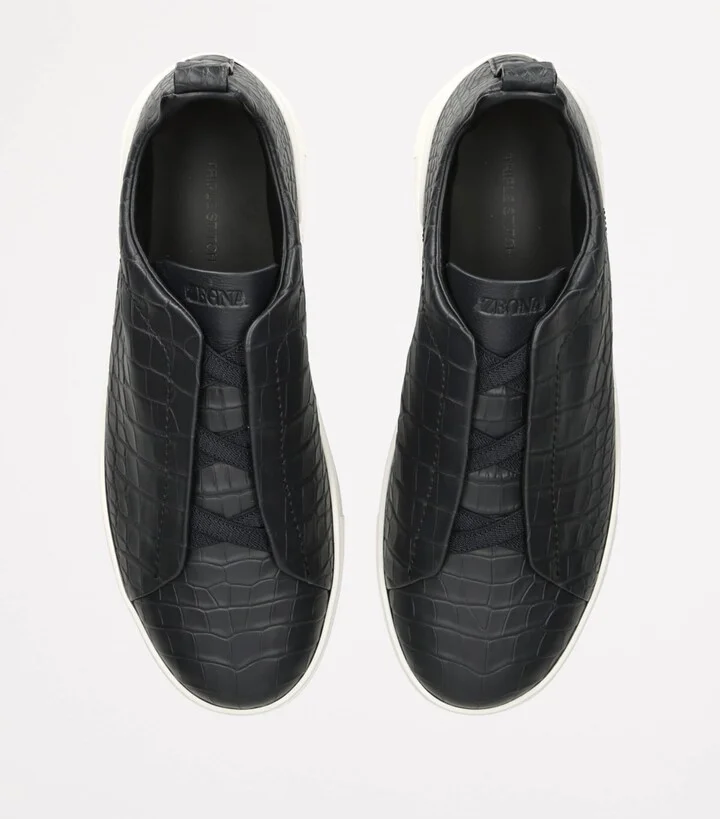 Zegna Crocodile Leather Triple Stitch Secondskin Sneakers - Image 4