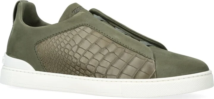 Zegna Crocodile Leather Triple Stitch Secondskin Sneakers - Image 3