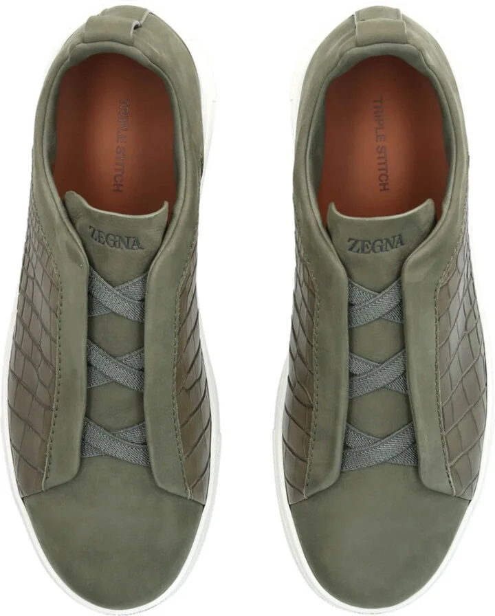 Zegna Crocodile Leather Triple Stitch Secondskin Sneakers - Image 4