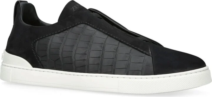 Zegna Crocodile Leather Triple Stitch Secondskin Sneakers - Image 3