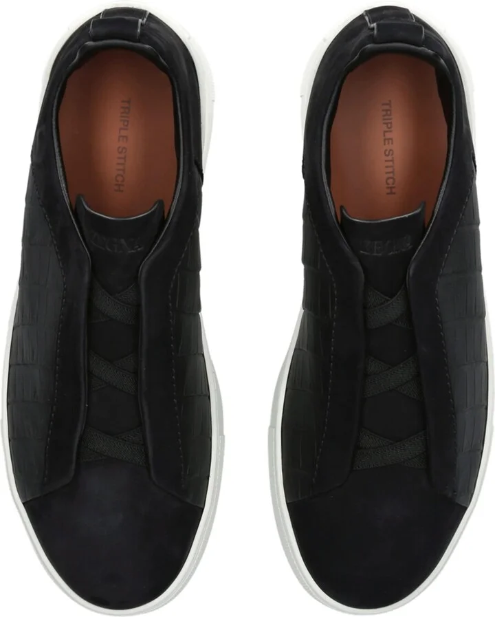 Zegna Crocodile Leather Triple Stitch Secondskin Sneakers - Image 4