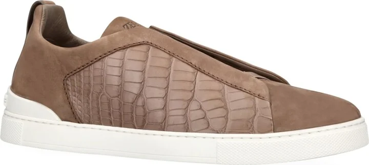 Zegna Crocodile Leather Triple Stitch Secondskin Sneakers - Image 3