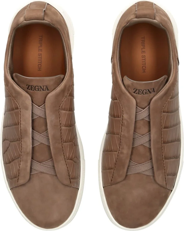 Zegna Crocodile Leather Triple Stitch Secondskin Sneakers - Image 4