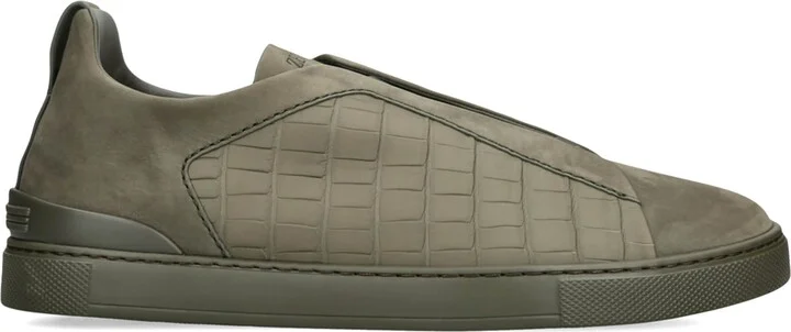 Zegna Crocodile Leather Triple Stitch Secondskin Sneakers