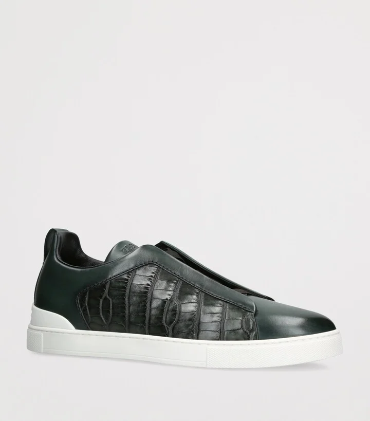 Zegna Crocodile Leather Triple Stitch Sneakers - Image 3
