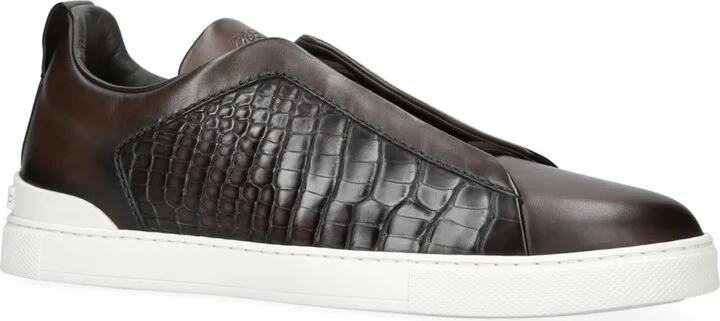 Zegna Crocodile Leather Triple Stitch Sneakers - Image 3