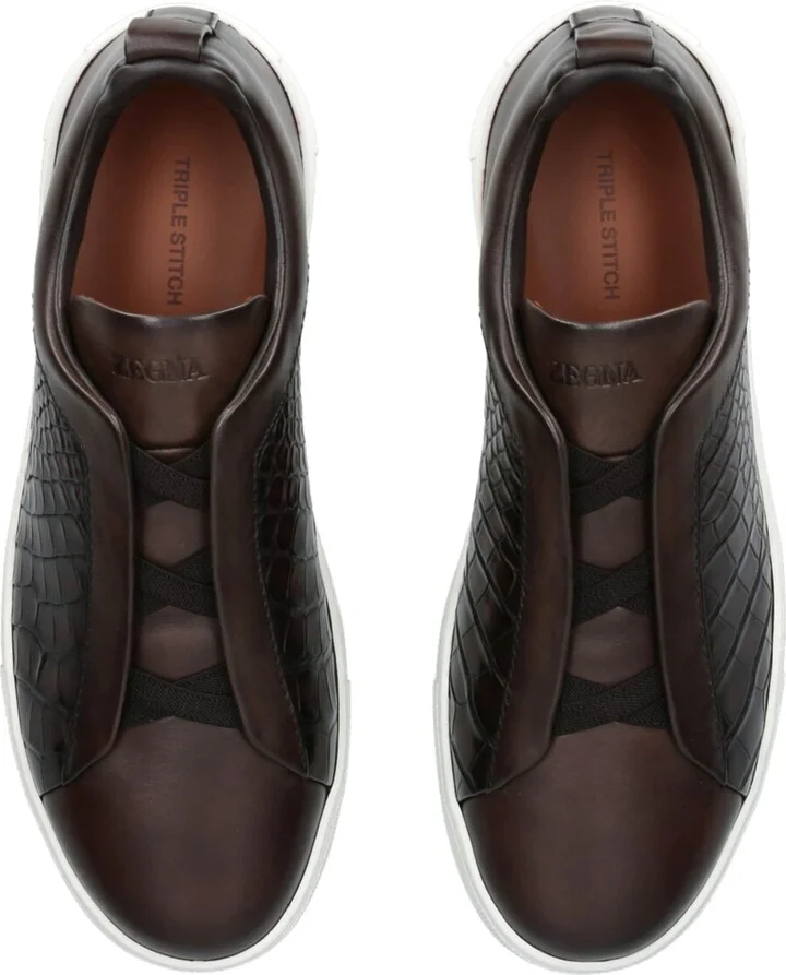 Zegna Crocodile Leather Triple Stitch Sneakers - Image 4