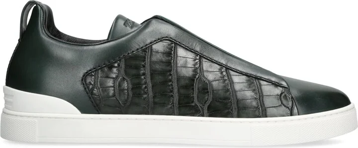 Zegna Crocodile Leather Triple Stitch Sneakers