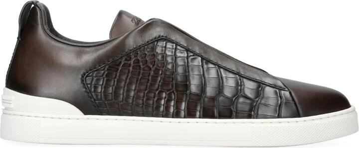 Zegna Crocodile Leather Triple Stitch Sneakers