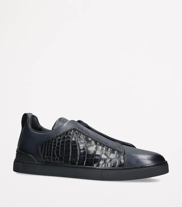 Zegna Crocodile-Panel Triple Stitch Sneakers - Image 3