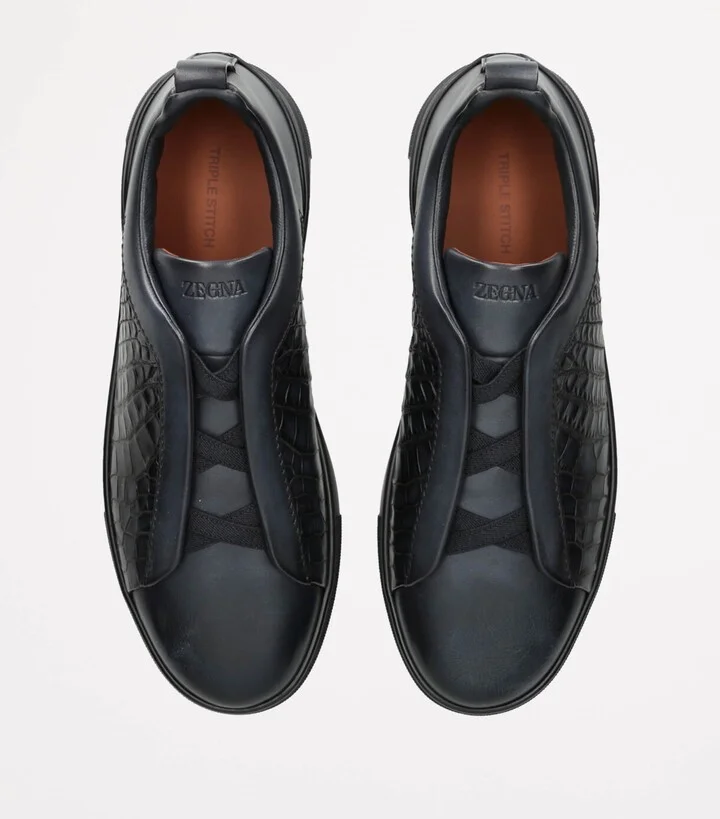 Zegna Crocodile-Panel Triple Stitch Sneakers - Image 4