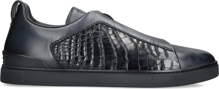 Zegna Crocodile-Panel Triple Stitch Sneakers