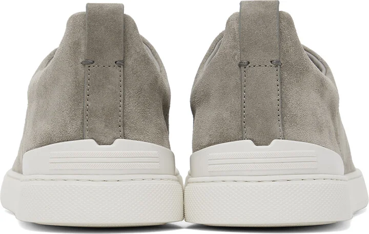 ZEGNA Gray Suede Triple Stitch Sneakers - Image 2