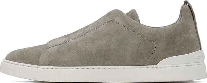 ZEGNA Gray Suede Triple Stitch Sneakers - Image 3