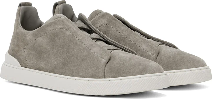 ZEGNA Gray Suede Triple Stitch Sneakers - Image 4