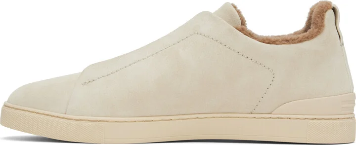 ZEGNA Gray Suede Triple Stitch Sneakers - Image 3