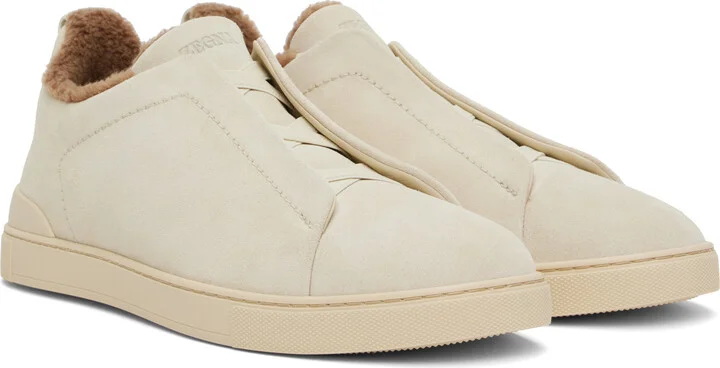 ZEGNA Gray Suede Triple Stitch Sneakers - Image 4