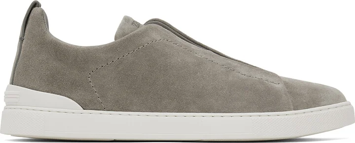 ZEGNA Gray Suede Triple Stitch Sneakers
