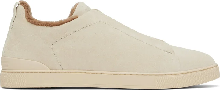 ZEGNA Gray Suede Triple Stitch Sneakers