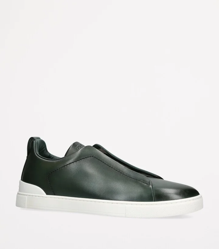 Zegna Leather Triple Stitch Sneakers - Image 3