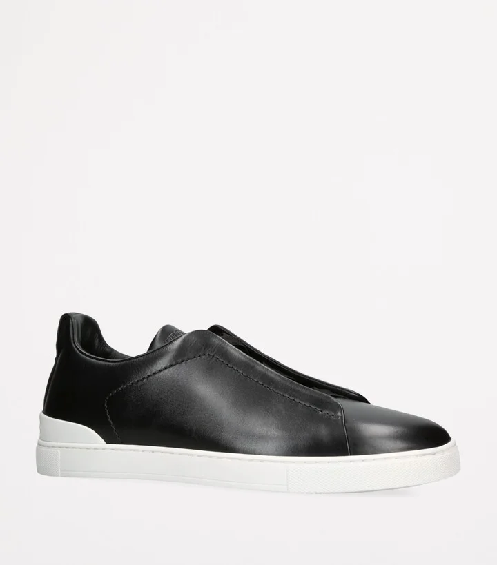 Zegna Leather Triple Stitch Sneakers - Image 3