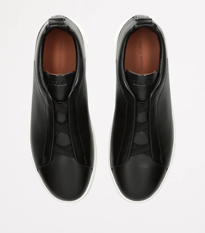 Zegna Leather Triple Stitch Sneakers - Image 4