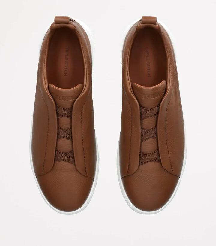 Zegna Leather Triple Stitch Sneakers - Image 4
