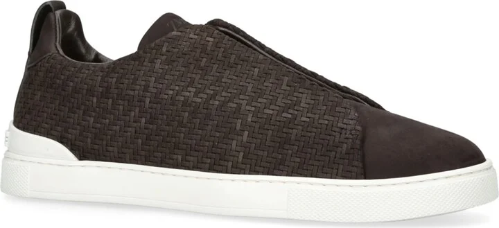 Zegna Leather Woven Triple Stitch Sneakers - Image 3