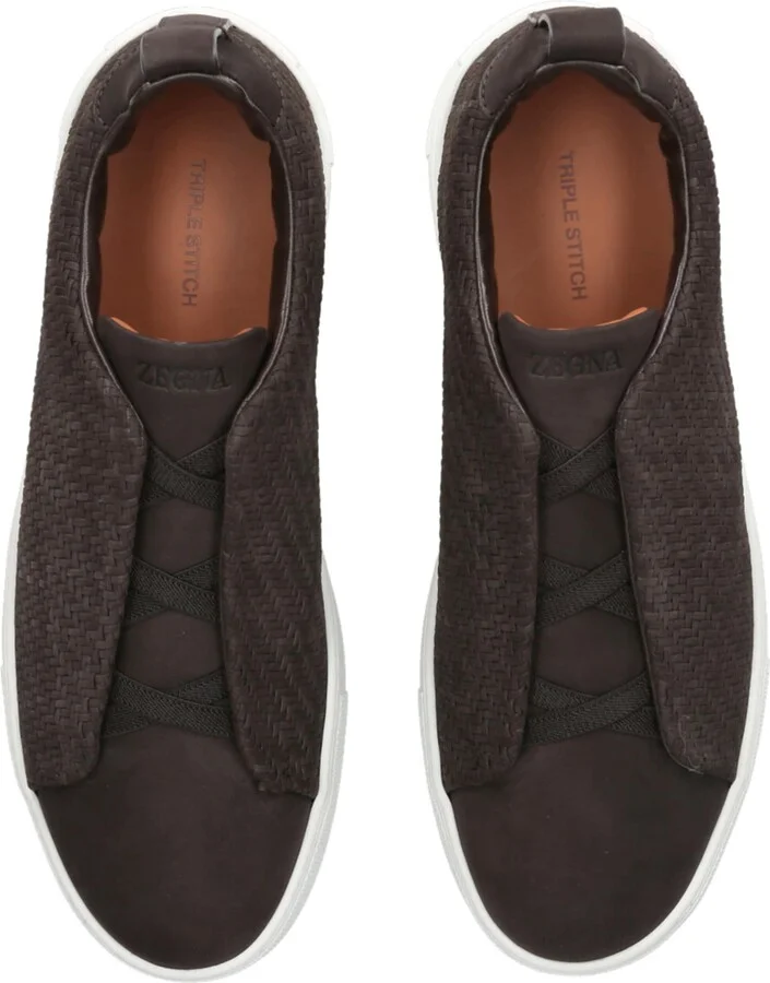 Zegna Leather Woven Triple Stitch Sneakers - Image 4