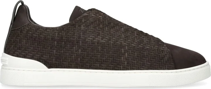 Zegna Leather Woven Triple Stitch Sneakers