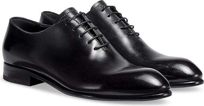 Zegna Men's Black Hand-Buffed Leather Vienna Evening Wholecut Oxford Shoes
