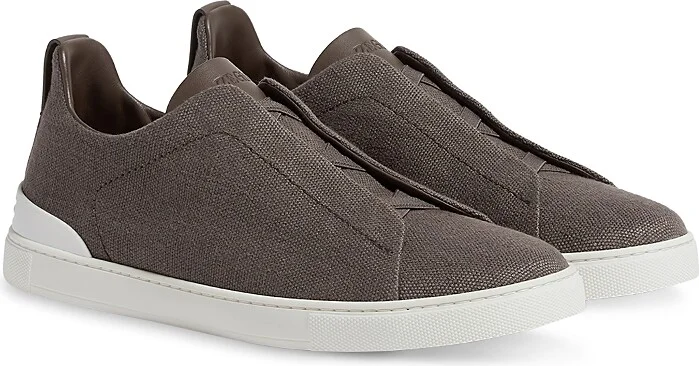 Zegna Men's Cotton Linen & Leather Triple Stitch