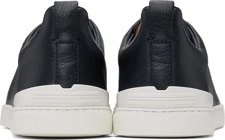 ZEGNA Navy Deerskin Triple Stitch Sneakers - Image 2