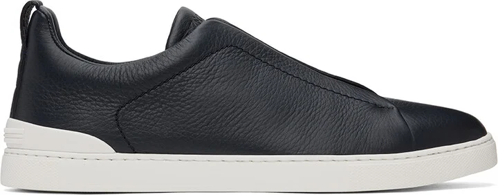ZEGNA Navy Deerskin Triple Stitch Sneakers
