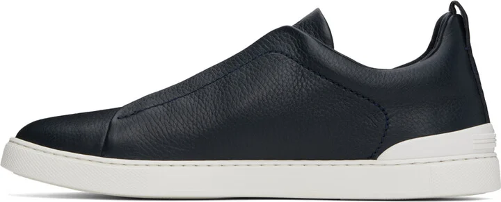 ZEGNA Navy Triple Stitch Sneakers - Image 3