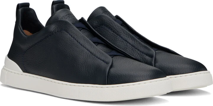 ZEGNA Navy Triple Stitch Sneakers - Image 4