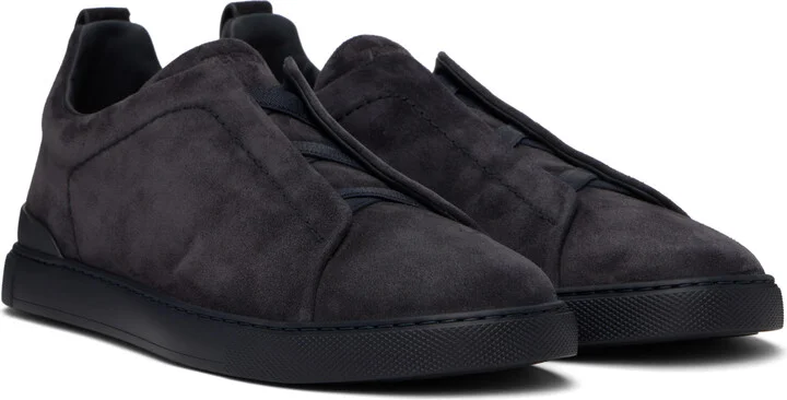 ZEGNA Navy Triple Stitch Sneakers - Image 4