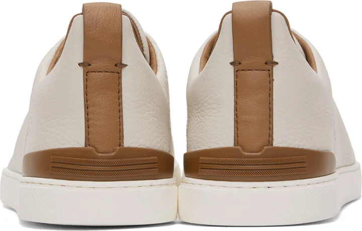 ZEGNA Off-White Deerskin Triple Stitch Sneakers - Image 2